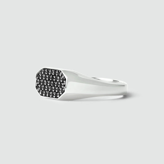 Azhar - Black Diamond Signet Ring 7mm