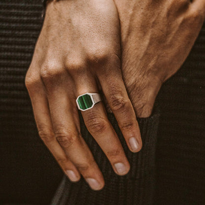 Zaid - Sterling Silver Malachite Signet Ring 13mm