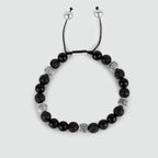 Kaliq - Adjustable Onyx Black Beaded Bracelet in Silver 6mm