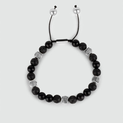 Kaliq - Adjustable Onyx Black Beaded Bracelet in Silver 6mm