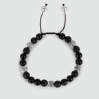 Kaliq - Adjustable Onyx Black Beaded Bracelet in Silver 8mm