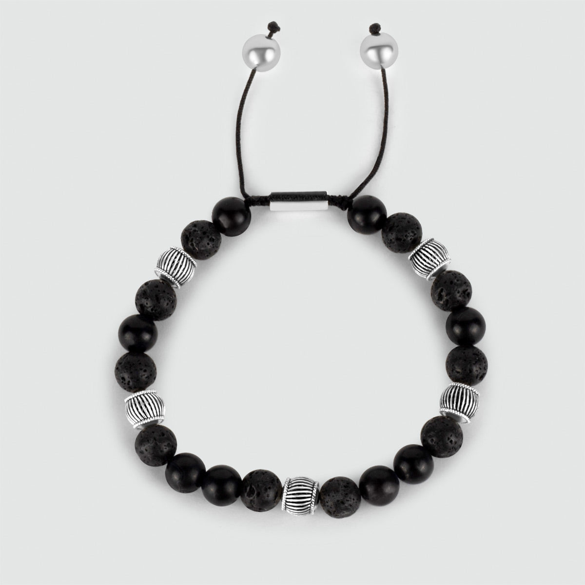 Kaliq - Adjustable Onyx Black Beaded Bracelet in Silver 8mm