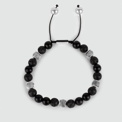 Kaliq - Adjustable Onyx Black Beaded Bracelet in Silver 8mm