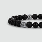 Kaliq - Adjustable Onyx Black Beaded Bracelet in Silver 6mm