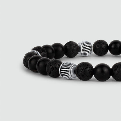 Kaliq - Adjustable Onyx Black Beaded Bracelet in Silver 6mm
