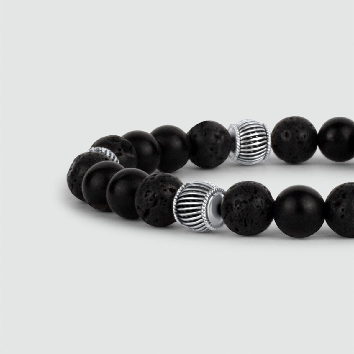Kaliq - Adjustable Onyx Black Beaded Bracelet in Silver 8mm