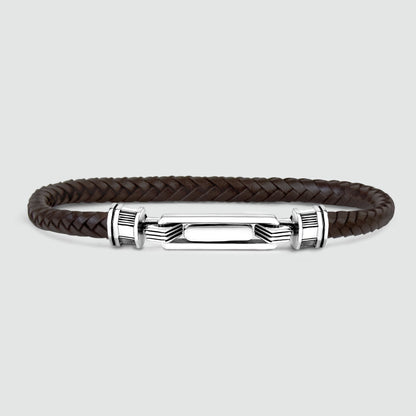 Rasiq - Braided Dark Brown Leather Bracelet with Sterling Silver 5.5mm