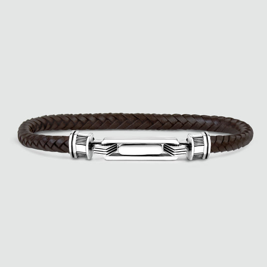 Rasiq - Braided Dark Brown Leather Bracelet with Sterling Silver 5.5mm