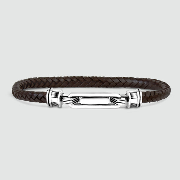 Rasiq - Braided Dark Brown Leather Bracelet with Sterling Silver 5.5mm