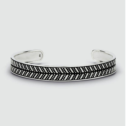 Danyal - Oxidised Sterling Silver Bangle Bracelet 9mm