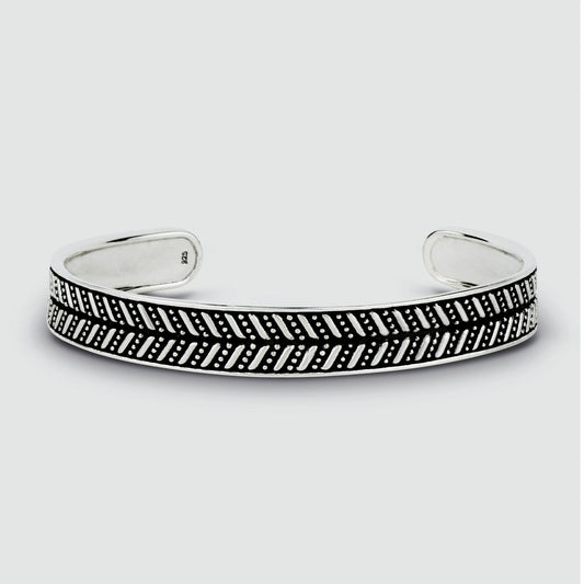 Danyal - Oxidised Sterling Silver Bangle Bracelet 9mm