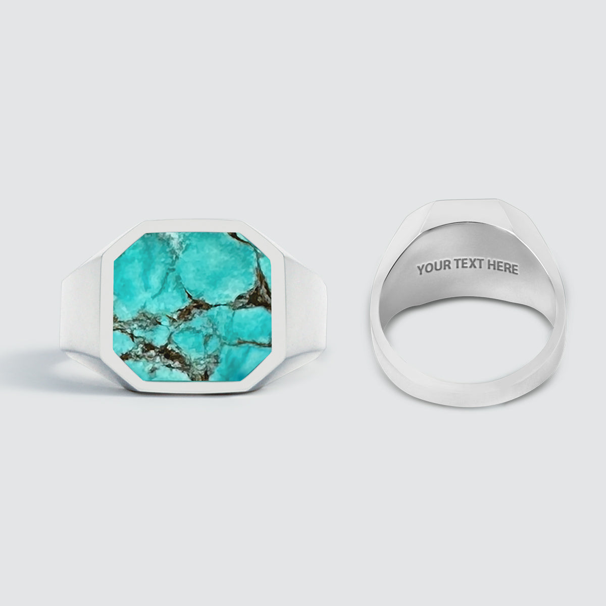 Nuri - Sterling Silver Blue Turquoise Signet Ring 13mm