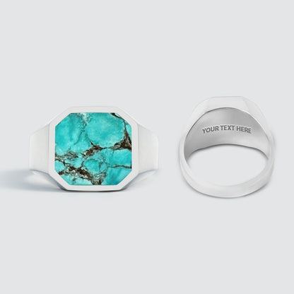 Nuri - Sterling Silver Blue Turquoise Signet Ring 13mm