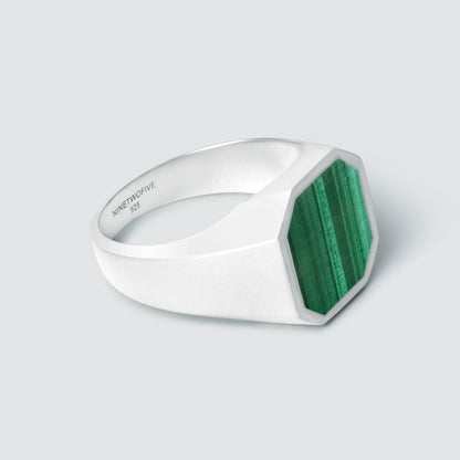 Zaid - Sterling Silver Malachite Signet Ring 13mm
