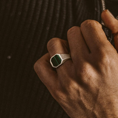 Zaid - Sterling Silver Malachite Signet Ring 13mm