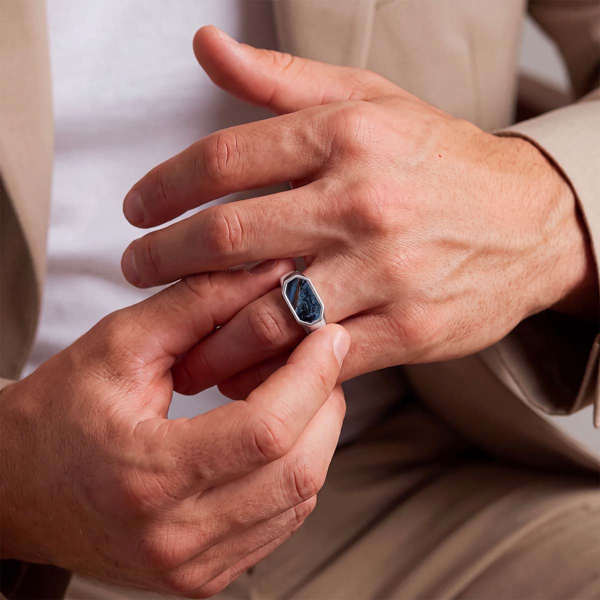 Hadi - Elegant Blue Pietersite Signet Ring 7mm - NineTwoFive