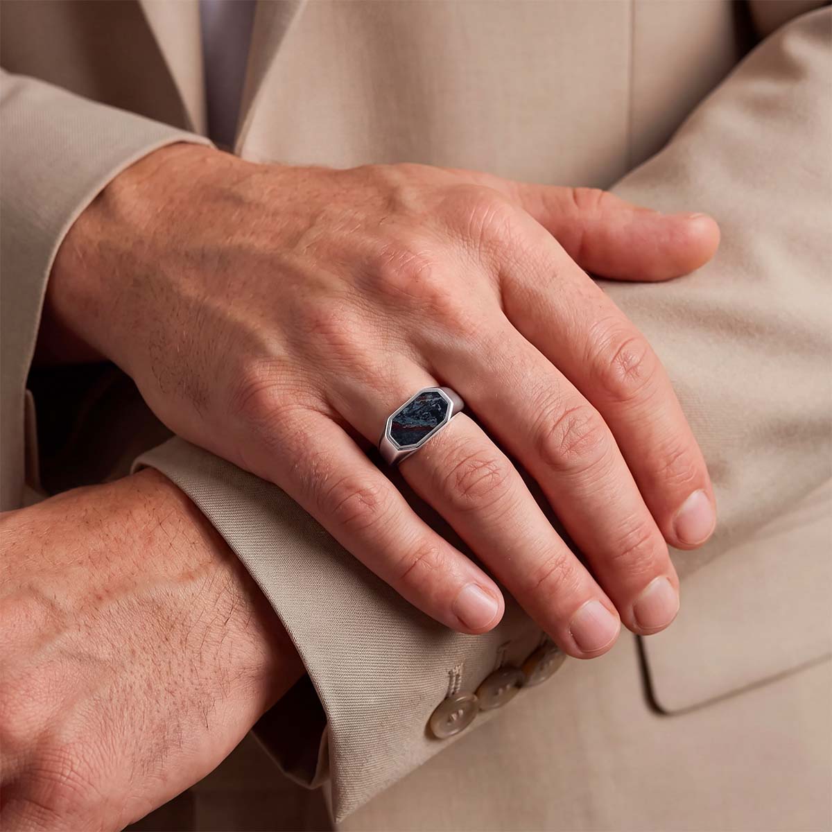 Hadi - Elegant Blue Pietersite Signet Ring 7mm - NineTwoFive