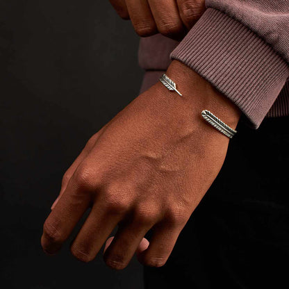 Zahir - Thin Sterling Silver Feather Bangle 6mm