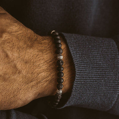 Kaliq - Adjustable Onyx Black Beaded Bracelet in Silver 6mm