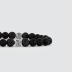 Kaliq - Adjustable Onyx Black Beaded Bracelet in Silver 6mm