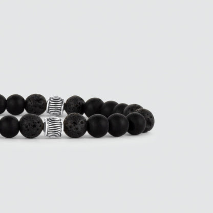 Kaliq - Adjustable Onyx Black Beaded Bracelet in Silver 6mm