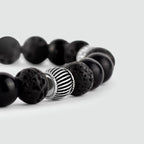 Kaliq - Adjustable Onyx Black Beaded Bracelet in Silver 8mm