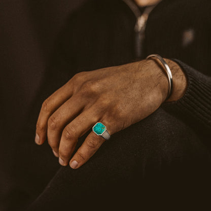 Nuri - Sterling Silver Blue Turquoise Signet Ring 13mm