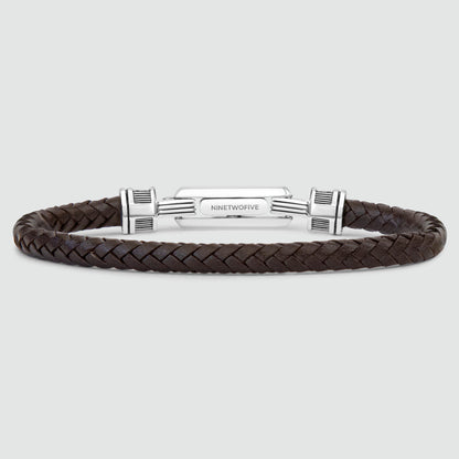 Rasiq - Braided Dark Brown Leather Bracelet with Sterling Silver 5.5mm