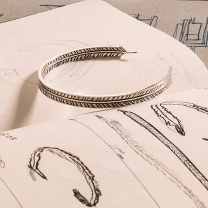 Zahir - Thin Sterling Silver Feather Bangle 6mm