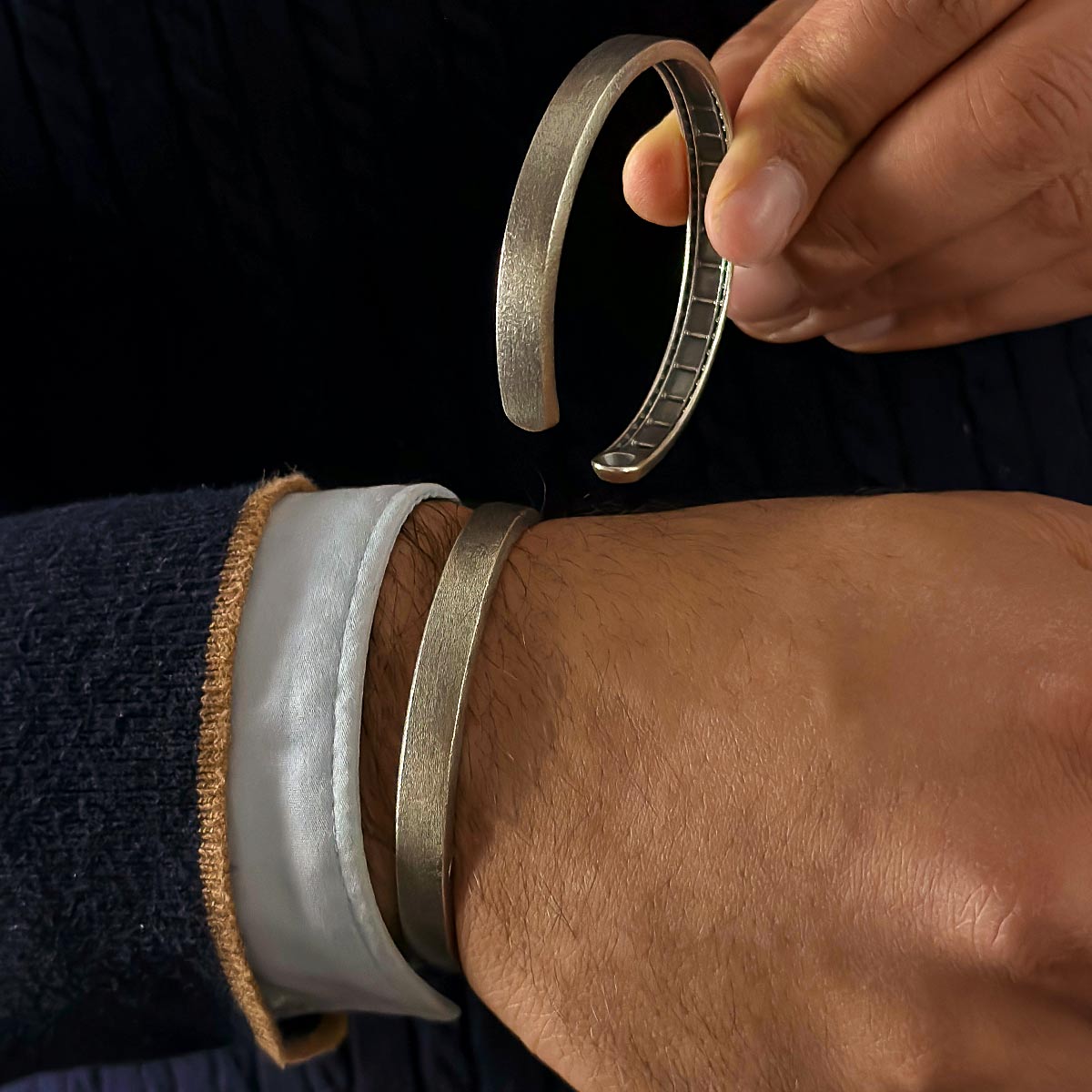 Fudail - Rough Brushed Sterling Silver Bangle 8mm