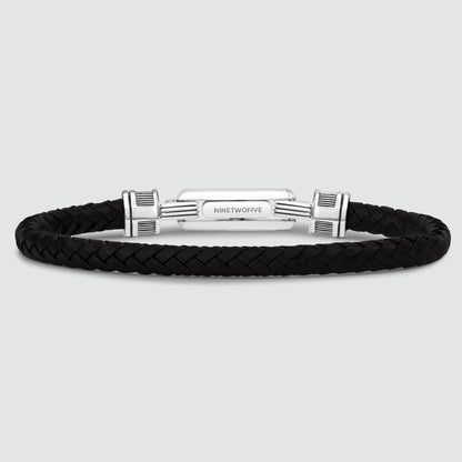 Rasil - Braided Black Leather Bracelet with Sterling Silver 5.5mm