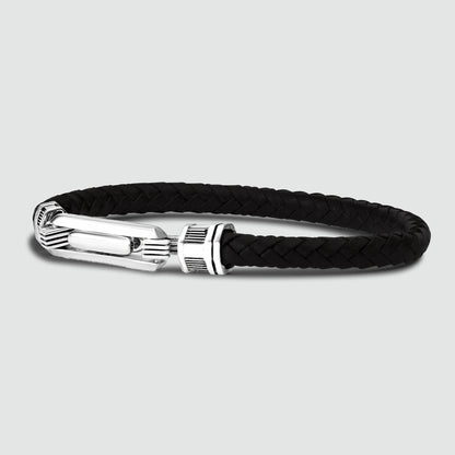 Rasil - Braided Black Leather Bracelet with Sterling Silver 5.5mm
