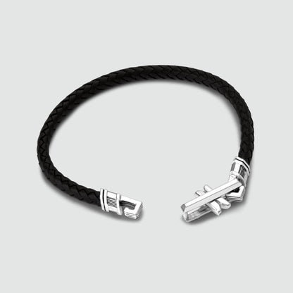 Rasil - Braided Black Leather Bracelet with Sterling Silver 5.5mm