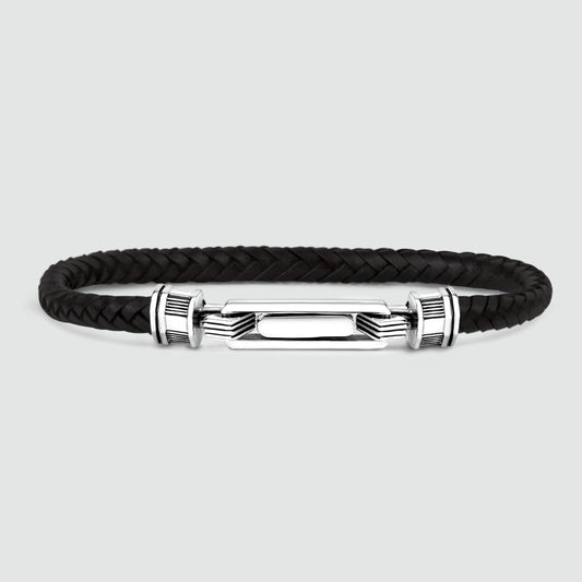 Rasil - Braided Black Leather Bracelet with Sterling Silver 5.5mm