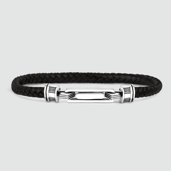 Rasil - Braided Black Leather Bracelet with Sterling Silver 5.5mm
