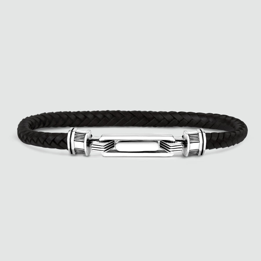 Rasil - Braided Black Leather Bracelet with Sterling Silver 5.5mm