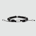 Kaliq - Adjustable Onyx Black Beaded Bracelet in Silver 6mm