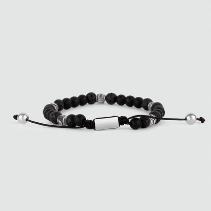 Kaliq - Adjustable Onyx Black Beaded Bracelet in Silver 6mm