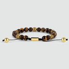 Kaliq - Adjustable Tiger Eye Beaded Bracelet in Gold 8mm