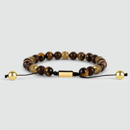 Kaliq - Adjustable Tiger Eye Beaded Bracelet in Gold 8mm