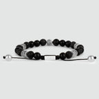 Kaliq - Adjustable Onyx Black Beaded Bracelet in Silver 8mm