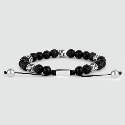 Kaliq - Adjustable Onyx Black Beaded Bracelet in Silver 8mm