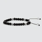 Kaliq - Adjustable Onyx Black Beaded Bracelet in Silver 6mm