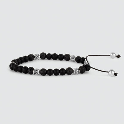 Kaliq - Adjustable Onyx Black Beaded Bracelet in Silver 6mm