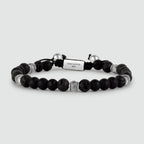 Kaliq - Adjustable Onyx Black Beaded Bracelet in Silver 6mm
