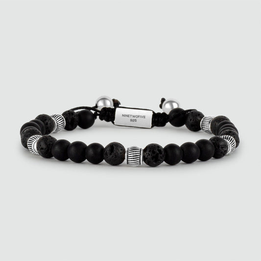 Kaliq - Adjustable Onyx Black Beaded Bracelet in Silver 6mm
