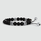 Kaliq - Adjustable Onyx Black Beaded Bracelet in Silver 8mm