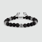 Kaliq - Adjustable Onyx Black Beaded Bracelet in Silver 8mm