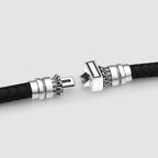 Mirel - Genuine Black Leather Bracelet with Sterling Silver 7mm