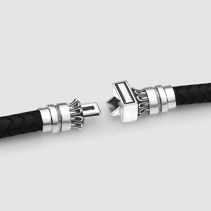 Mirel - Genuine Black Leather Bracelet with Sterling Silver 7mm